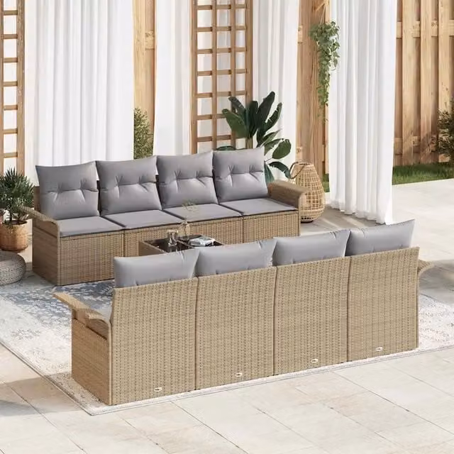 vidaXL Set Divano da Giardino a Forma di U con 9 Pezzi, Beige e Grigio