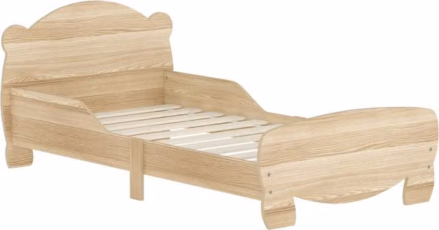 Letto singolo per bambini Xylo con barriere di sicurezza in legno naturale e tema orso, colore marrone e beige, L 70 cm x P 140 cm