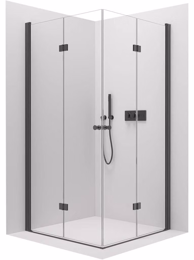 Cabina doccia Volpe Duo L/P - 6 mm - vetro trasparente e nero opaco - 80x70x190 cm - a battente