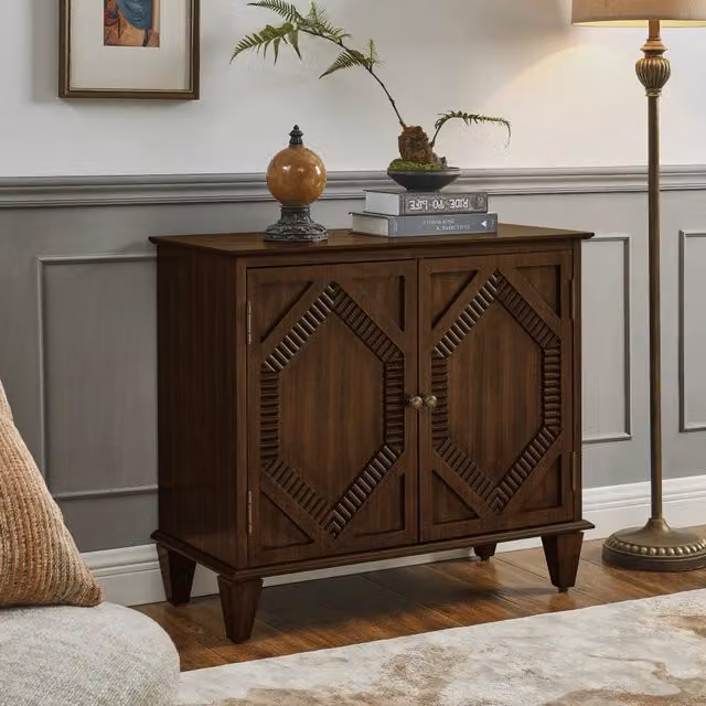 Sideboard con ripiano regolabile stile retrò in legno e MDF noce