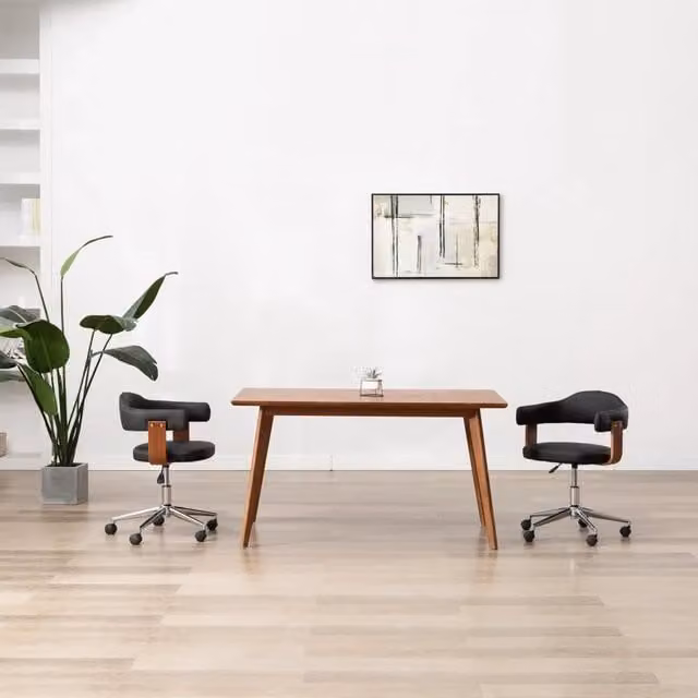 Set di 2 sedie da pranzo girevoli vidaXL in similpelle nera e legno con base in metallo e ruote