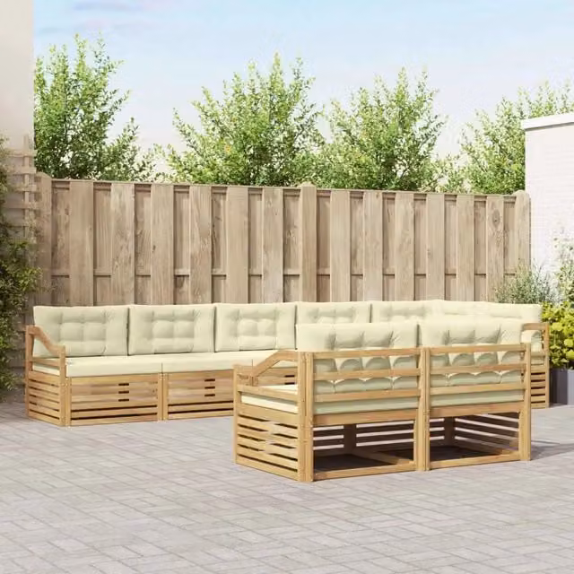 Set di divani da esterno a L con 8 pezzi vidaXL in legno di acacia bianco e beige