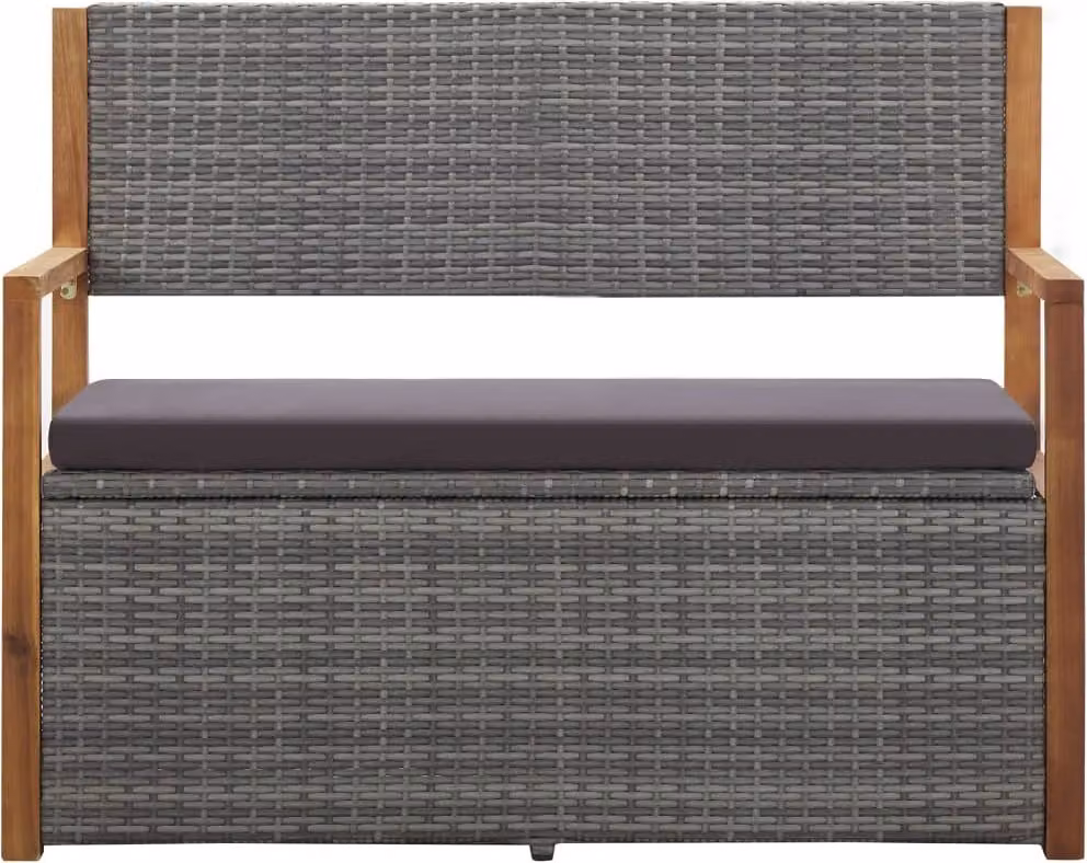 Cassapanca 115 cm in Polyrattan e Legno Massello Acacia Grigia