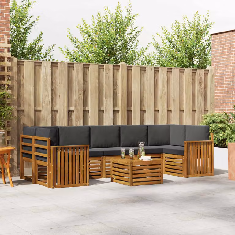 Set di divani da esterno vidaXL 8 pz in legno di acacia con cuscini, forma a L, colori beige e antracite