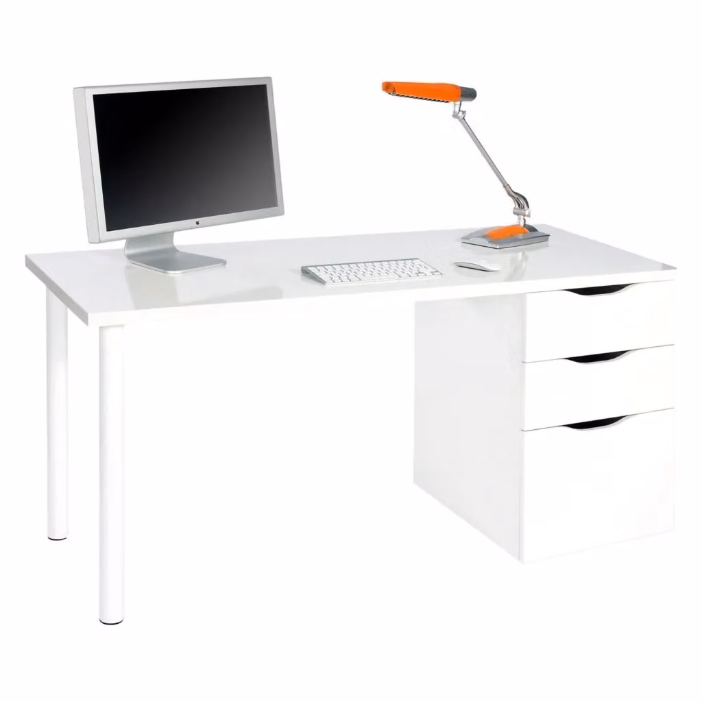 Scrivania Abol DMORA per ufficio e studio, Tavolo moderno Bianco, L: 138 cm, P: 60 cm, H: 74 cm – 2