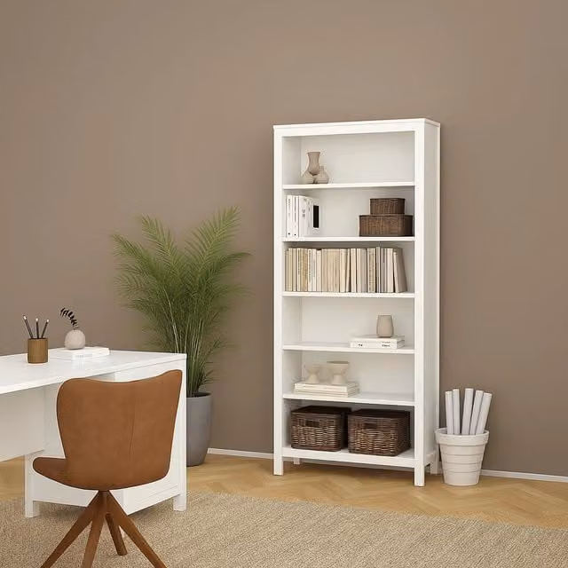 Libreria Sinlaku, Scaffale da ufficio, Mobile portalibri, Biblioteca, 78x33 h199 cm, Bianco
