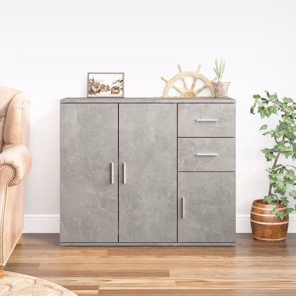 Credenza vidaXL in legno multistrato e MDF, colore grigio cemento, L 91 cm x P 29,5 cm x H 75 cm