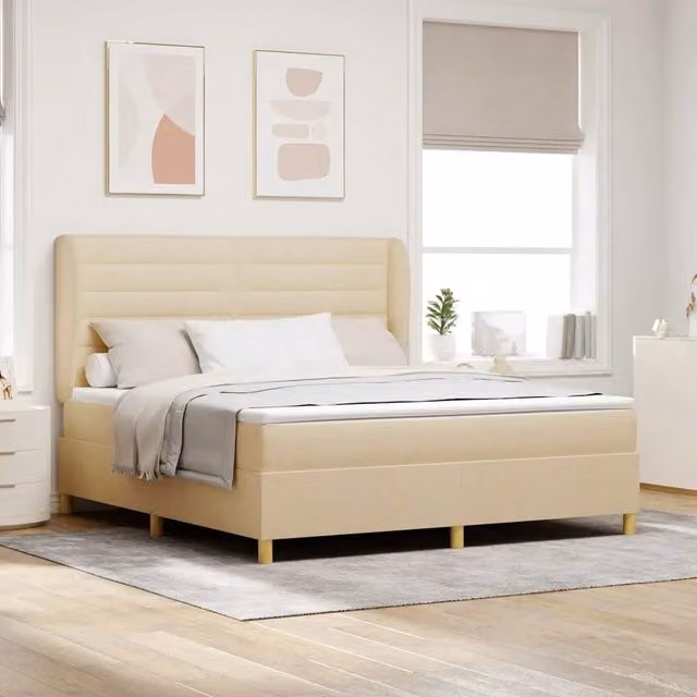 Letto ibrido con materasso a molle e schiuma vidaXL in tessuto beige L: 180 cm, P: 200 cm, H: 203 cm