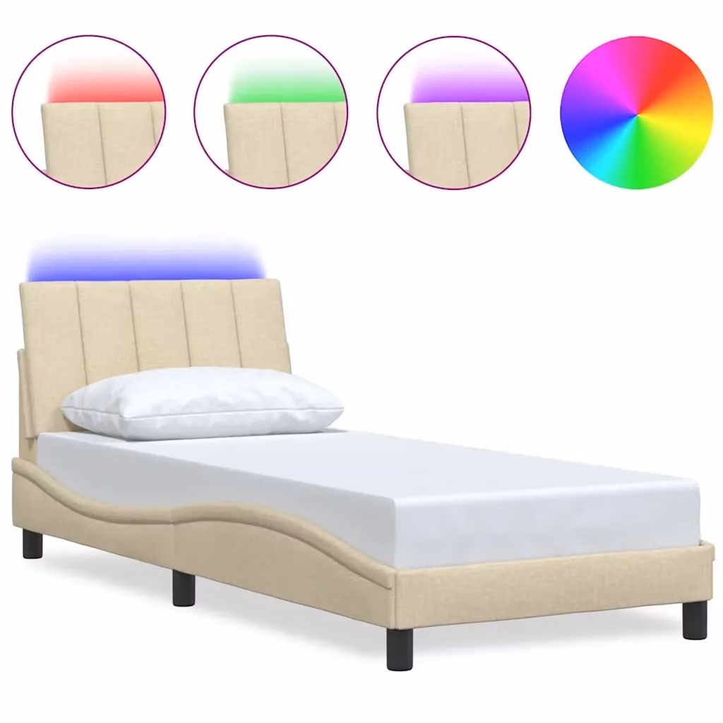 Giroletto senza materasso Hanko vidaXL in tessuto beige con illuminazione sottostante e porta USB L/P/H: 80 x 200 cm – 2