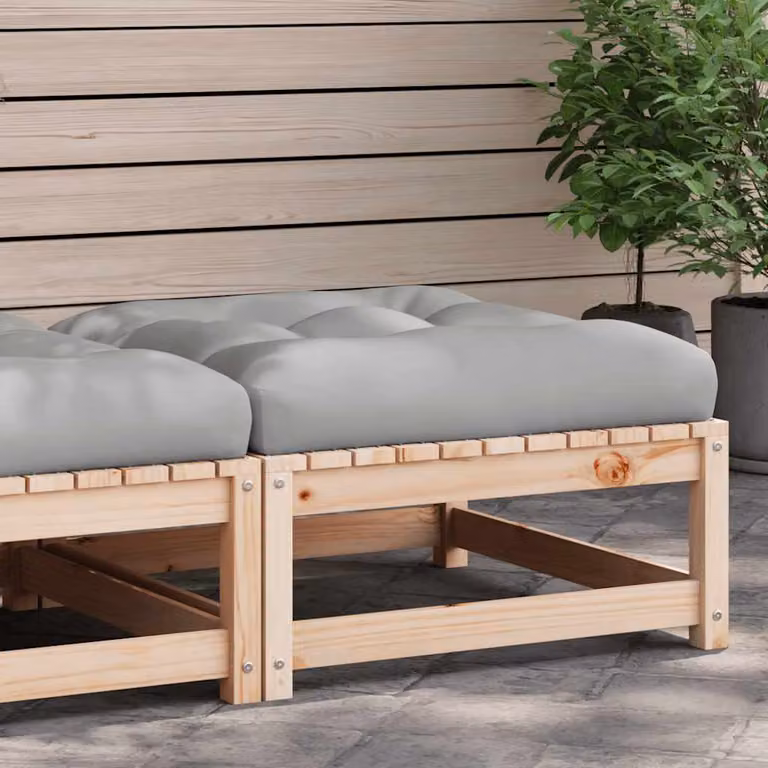 vidaXL Poggiapiedi da Giardino in Legno di Pino con Cuscini, Marrone e Grigio