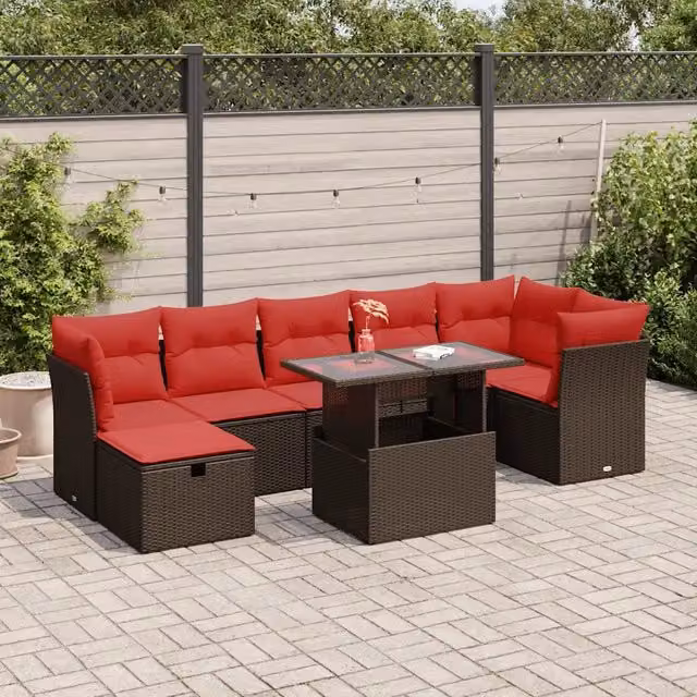 Set Divani da Giardino con Cuscini 8 pz Marrone Polyrattan 3327794