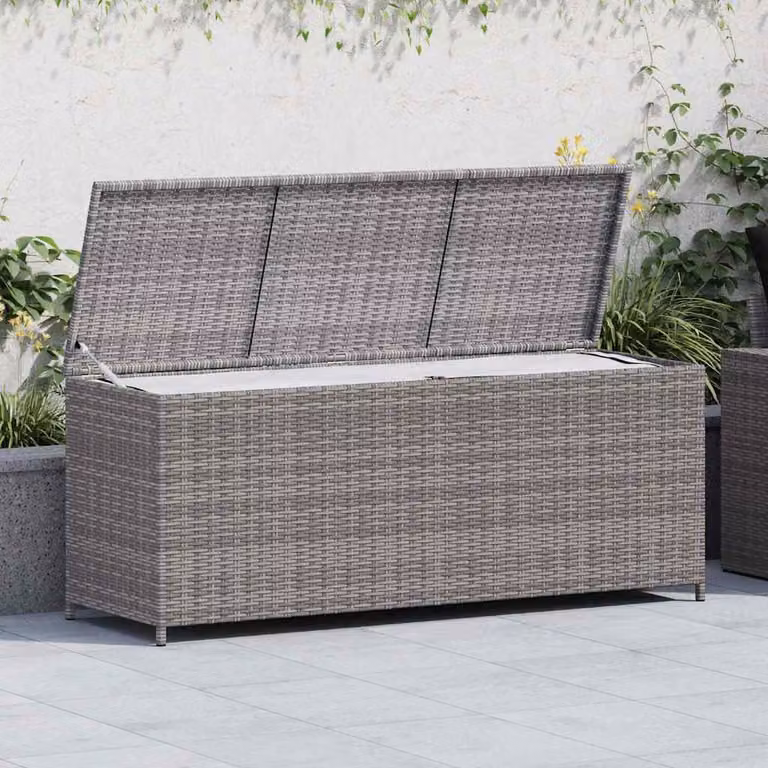 vidaXL Baule da Giardino Moderno in Polyrattan e Metallo, Grigio, L 150 x P 50 x H 60 cm