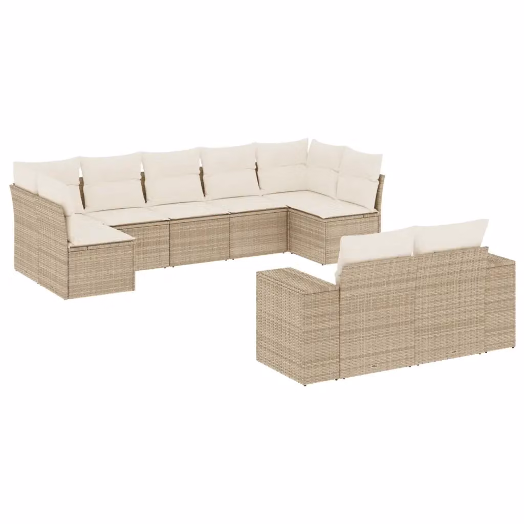 vidaXL Set Divano da Giardino 9 pz con Cuscini Beige in Polyrattan e Acciaio – 2
