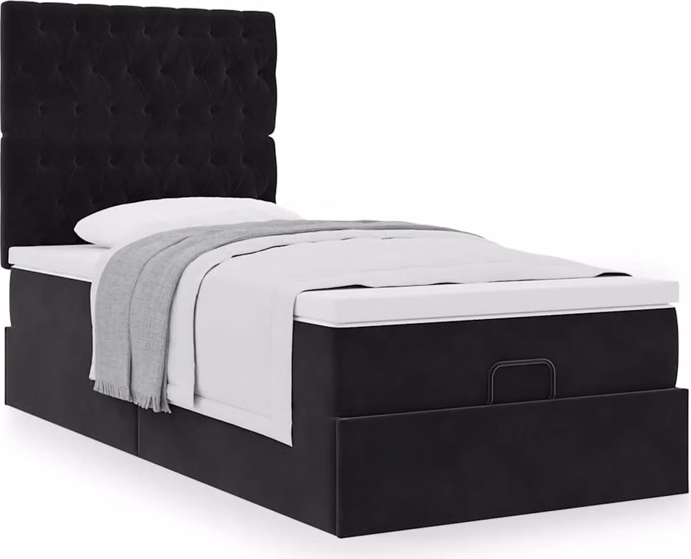 Struttura Letto Pouf con Materassi Nero 90x190 cm in Velluto