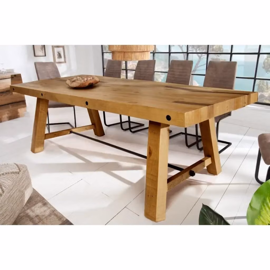 Tavolo da pranzo rettangolare Meublorama in legno di pino marrone stile rustico L: 240 cm, P: 110 cm, H: 76 cm – 2