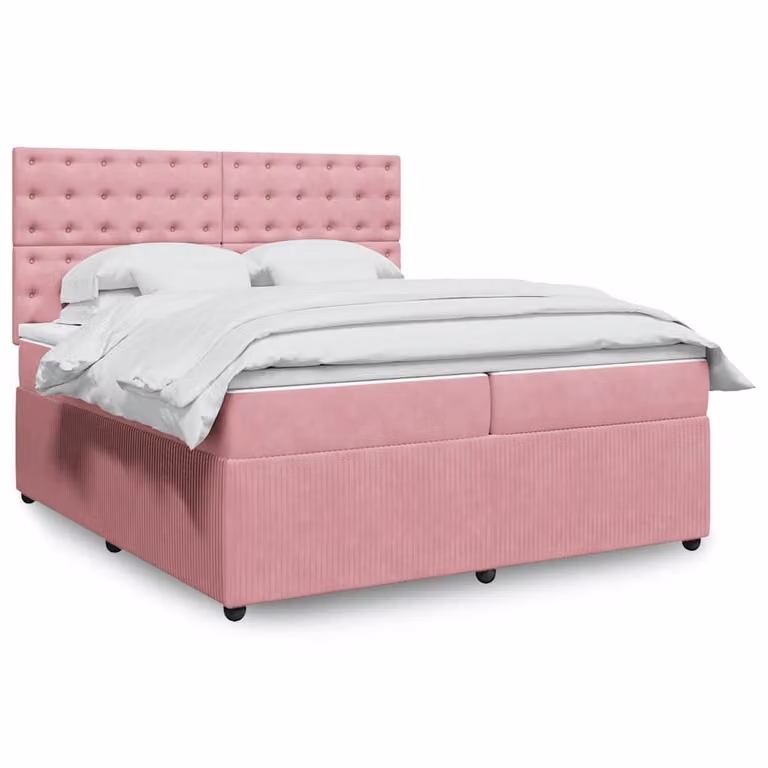 vidaXL Giroletto a Molle con Materasso Ibrido in Velluto Rosa e Bianco L/P: 200 x 200 cm