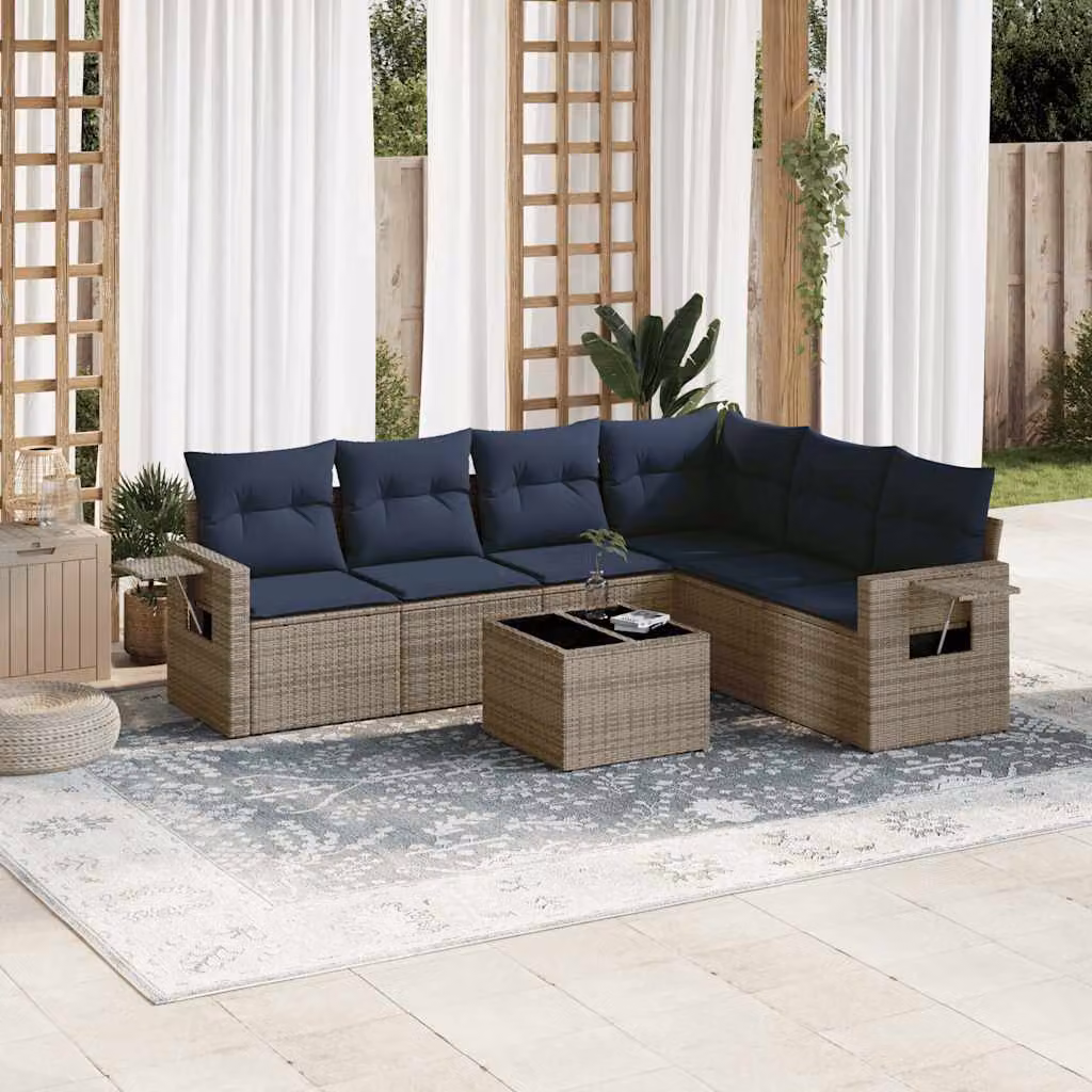 Set da giardino vidaXL in polyrattan grigio composto da 7 pezzi con cuscini e tavolino