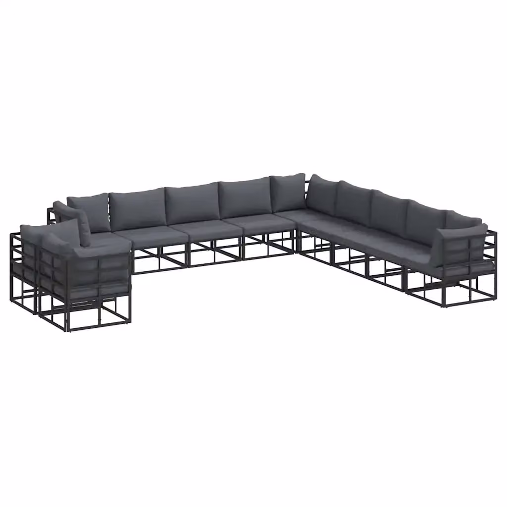 Set Divano da Giardino Moderno vidaXL 11 pz in Alluminio Antracite con Tavolino e Cuscini – 2