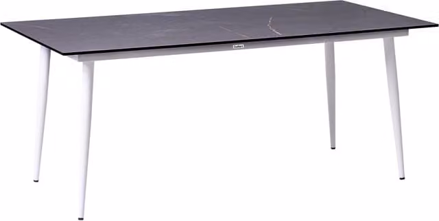 Tavolo da giardino con piano in HPL grigio scuro e struttura in alluminio bianco resistente ai raggi UV all'acqua per esterni, in stile moderno