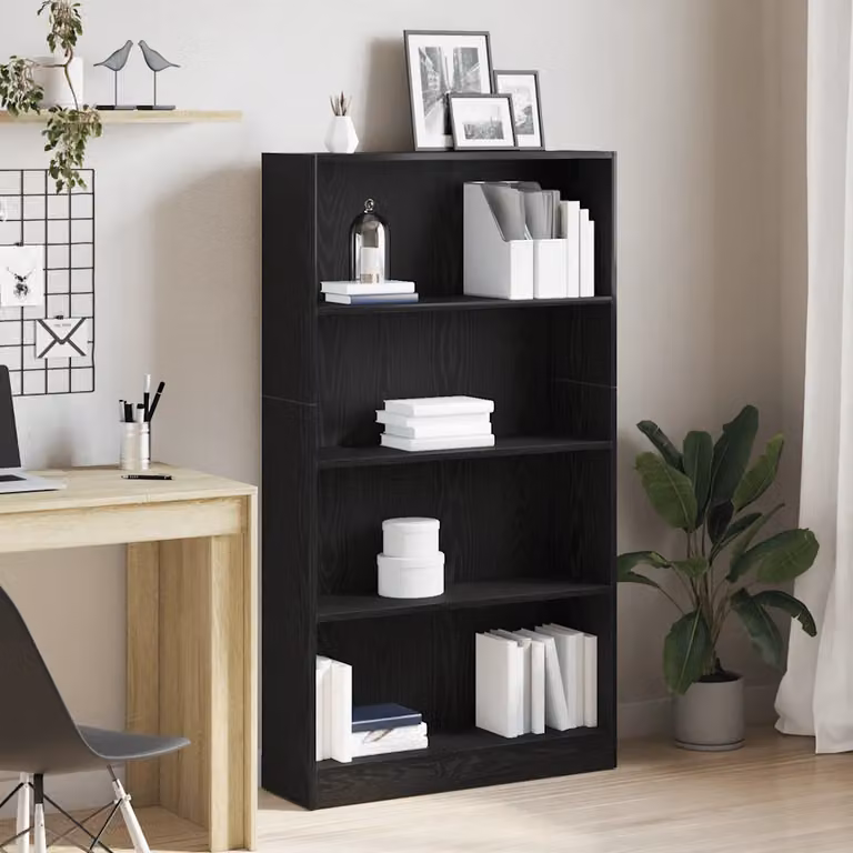 Libreria vidaXL a 4 Ripiani in MDF Nero Opaco L: 80 cm, P: 24 cm, H: 143 cm