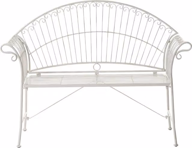 Panca da giardino bianco sporco in metallo ferro a 2 posti divanetto da esterno stile vintage retrò per patio balcone terrazza