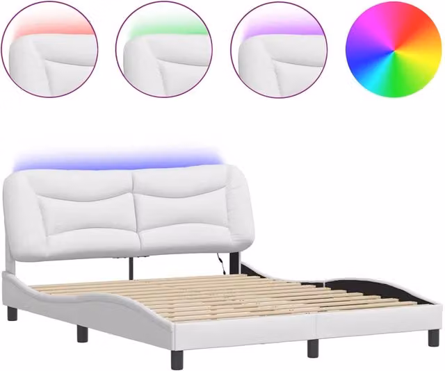 Letto matrimoniale | Letto per adulti | Giroletto con LED senza Materasso Hvar Bianco 160x200 cm