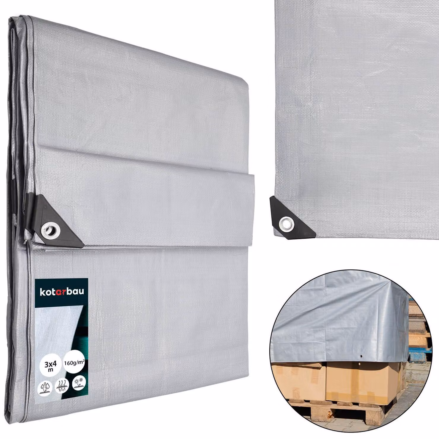 KOTARBAU® Telo Impermeabile Esterno Polietilene 3x4 m Argento 160 g/m² Telo Sotto Piscina Fuori Terra Telo Impermeabile