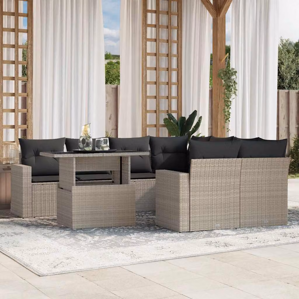 Set Divano da Giardino vidaXL 9pz a Forma di L con Cuscini Antracite e Tavolino in Vetro – 1