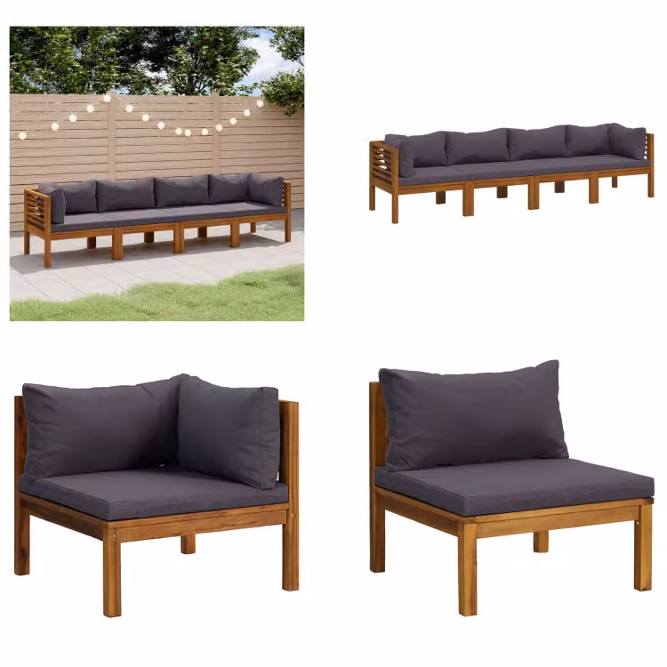 vidaXL Divano da giardino a 4 posti con cuscini in legno massiccio di acacia - Set salotto da giardino - Set salotto da giardino - Set divano modulare - Set divano modulare
