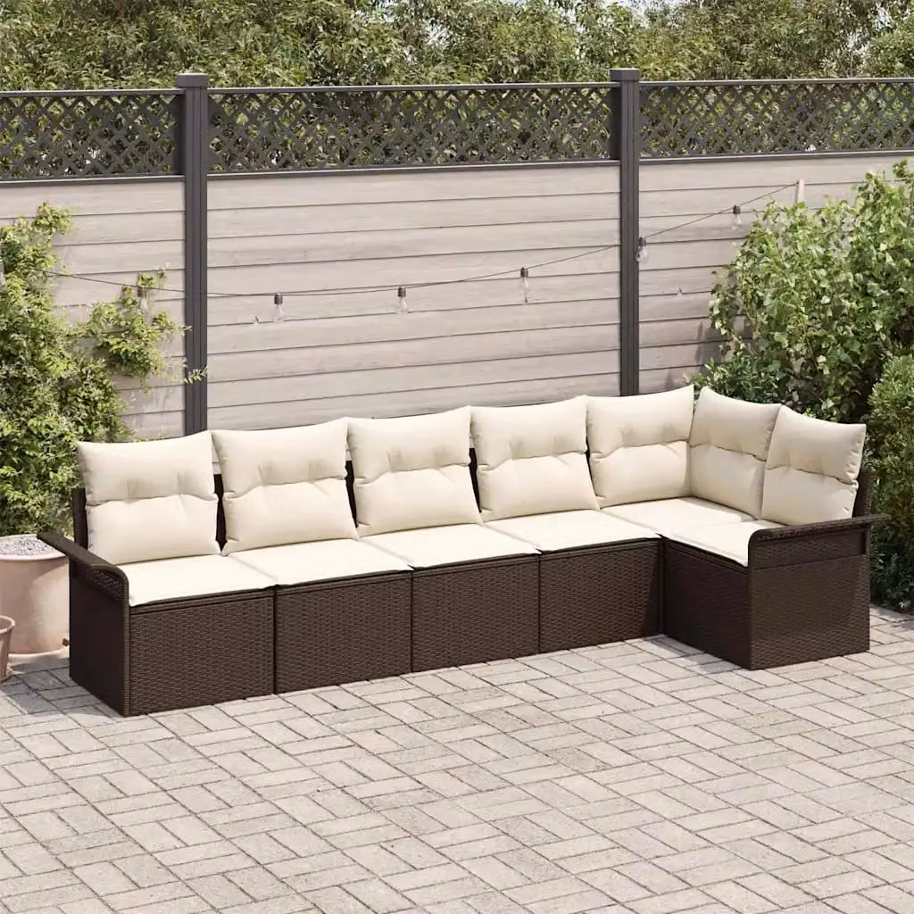 Set Divano da Giardino vidaXL 6 Pezzi Marrone con Cuscini e Tavolino in Polyrattan e Metallo – 1