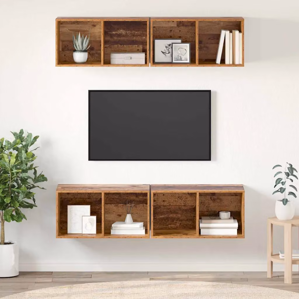 Set di 4 mobili TV vidaXL in legno effetto antico marrone H 72 x L 37 x P 37 cm – 1