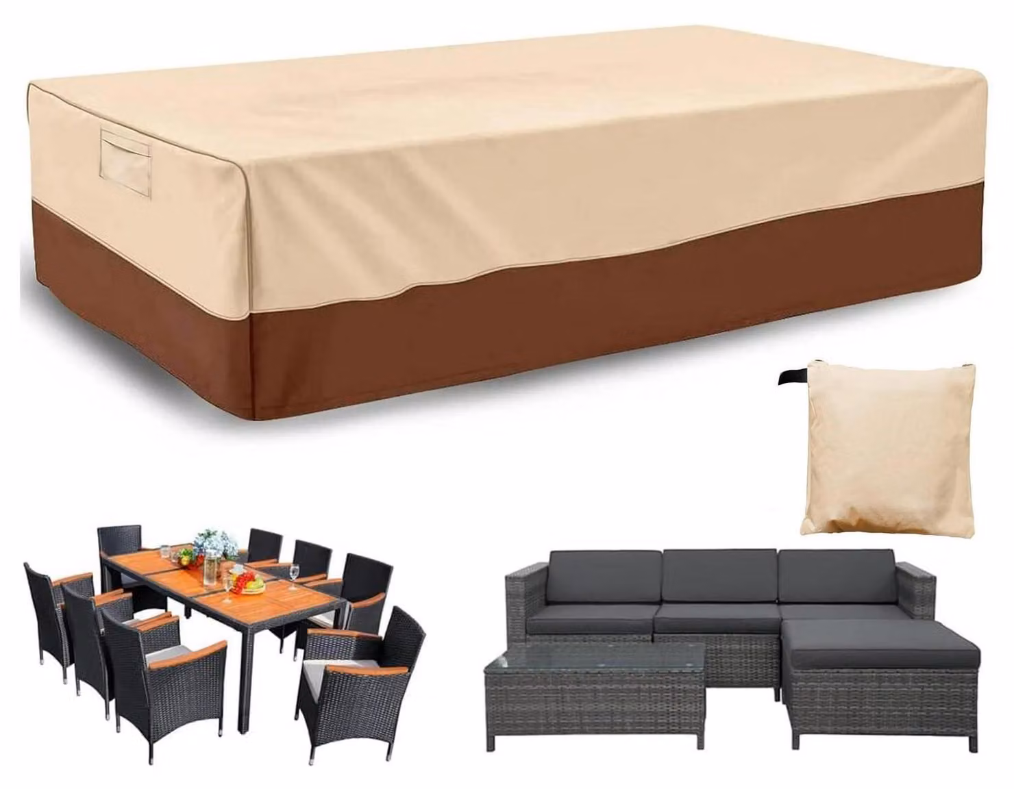 Telo protettivo per mobili da giardino, 200x160x70 cm, beige-marrone, tessuto Oxford 420D