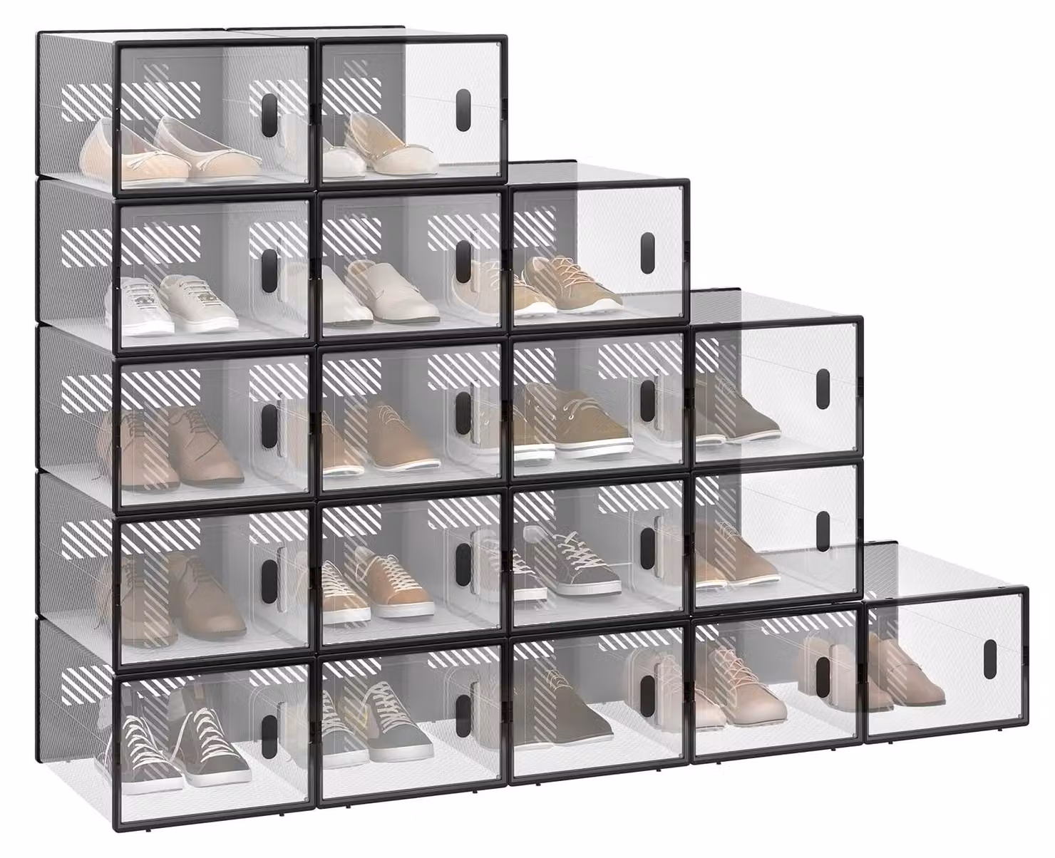 Scatola per scarpe - Set di 18 scatole portascarpe impilabili - 35 x 25 x 19 cm - Trasparente - Impilabile