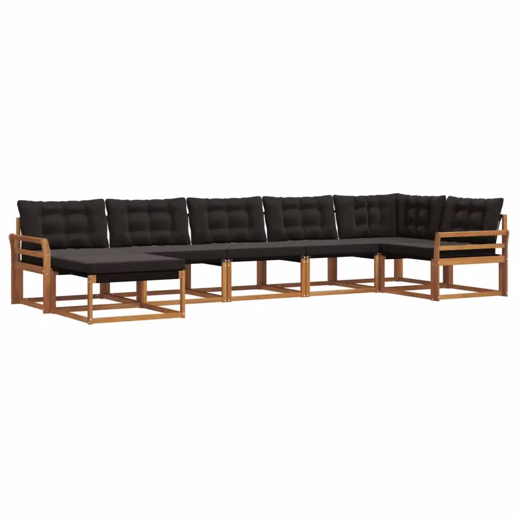 Set di divani da esterno a L vidaXL composto da 7 pezzi in legno di acacia con cuscini rimovibili, colori marrone e nero – 2