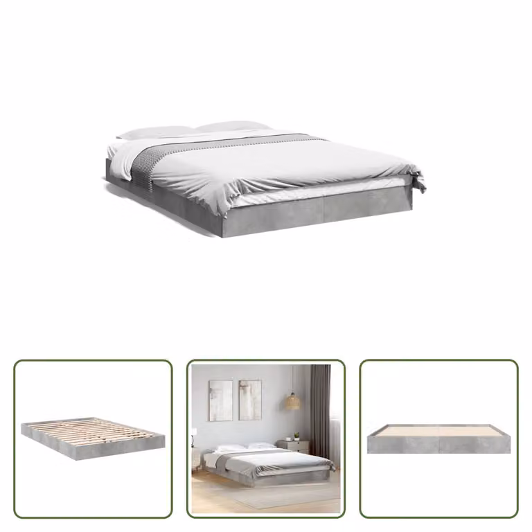 The Living Store Struttura per letto in cemento grigio 140x200 cm Materiale a base di legno