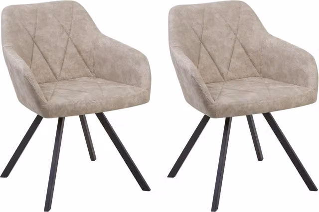 Set di 2 sedie da pranzo BELIANI in tessuto beige con braccioli e schienale trapuntato e gambe in metallo nero stile moderno