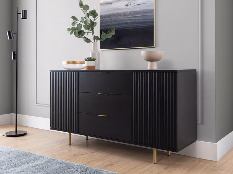 Cassettiera combinata larga per il soggiorno IREDELL - oro / nero opaco