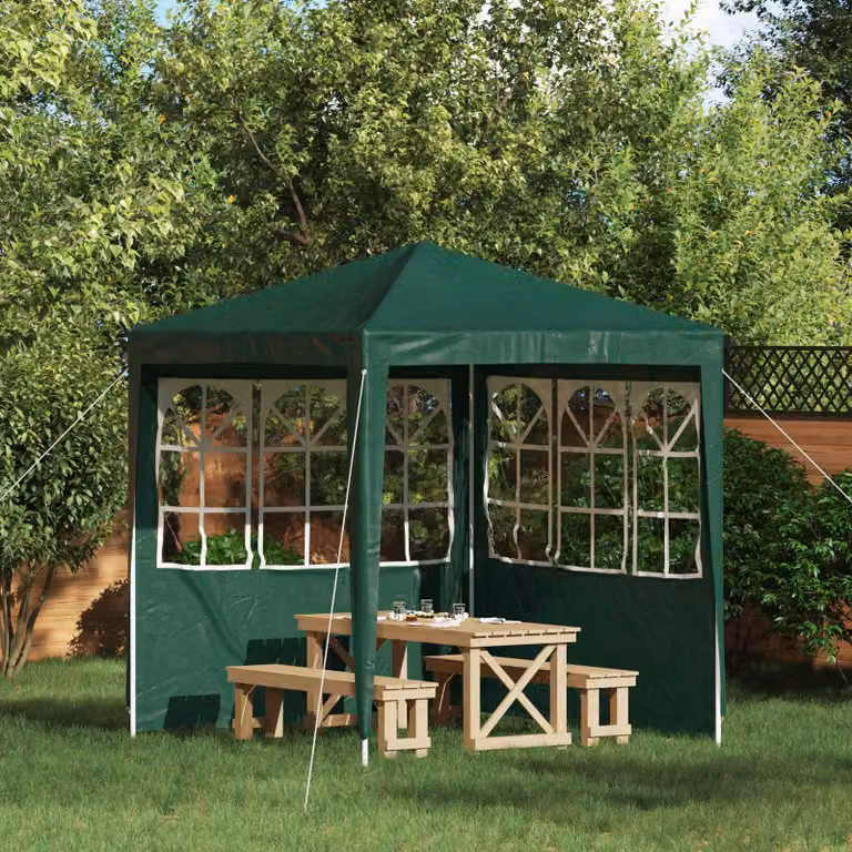 Set di 2 pareti per tenda da festa vidaXL in verde, realizzate in PE e acciaio, L: 200 cm, H: 195 cm