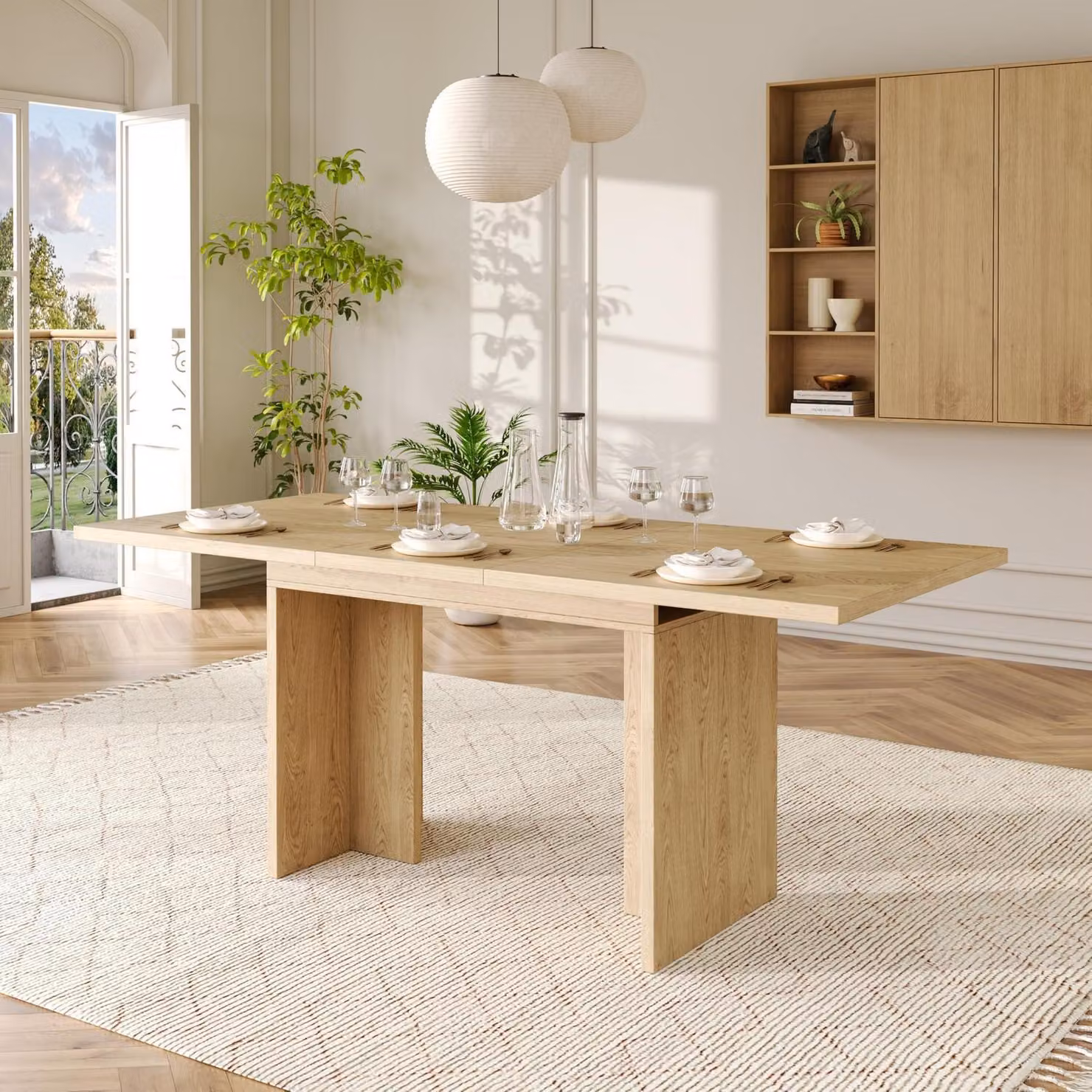 Tavolo allungabile in legno effetto quercia, dimensioni 140-180x80x75 cm, forma rettangolare, piano del tavolo da 30 mm, gambe a "T"