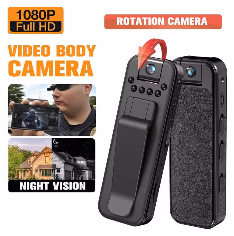 mini telecamera da corpo 1080P HD con registrazione audio e video, registratore portatile, obiettivo rotante a 180°, visione notturna, grande capacità della batteria, clip posteriore grandangolare a 90° per registrazioni/assistenza/consegna giornaliera