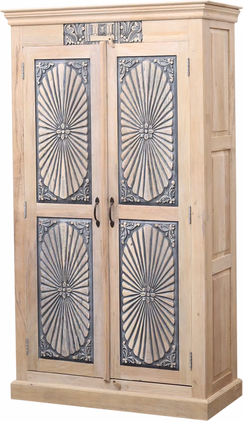 Armadio Abeni - teak massiccio 190 cm, con ornamenti