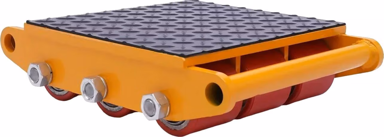 Rulli per movimentazione di macchinari, capacità di carico 15 tonnellate, design antiscivolo, colore giallo