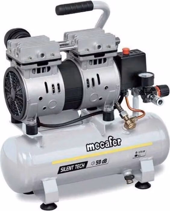 Compressore, MECAFER 425513, 6 L, 0,5 HP, 59 dB(A), senza olio, silenzioso, grigio