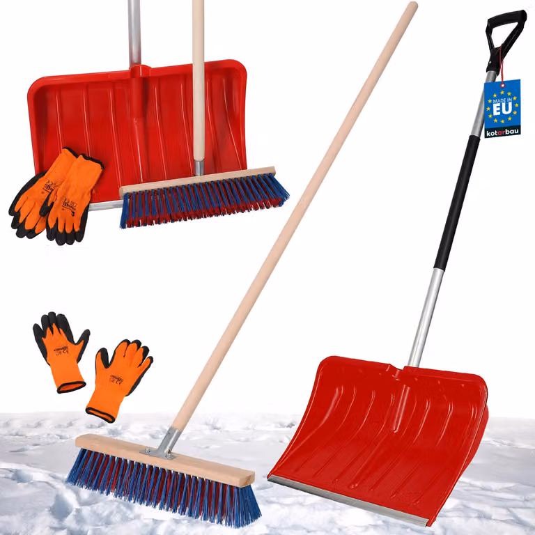 KOTARBAU® Set Pala da neve con manico in alluminio 135 cm Scopa stradale 43 cm + guanti Pala da neve Spazzola da neve Spazzola da giardino con manico Pala da neve per esterni Auto per sgombero neve