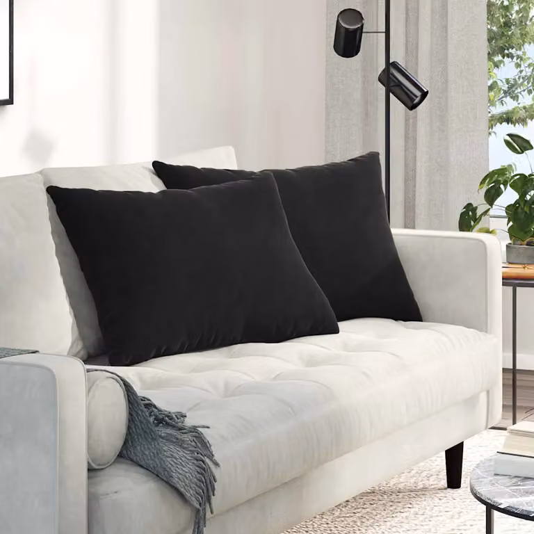 Set di 2 cuscini da divano vidaXL in tessuto a coste nero, L 70 cm x P 50 cm con rivestimento rimovibile