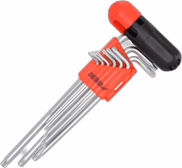 DEDRA Set di chiavi TORX CrV T10-T50, 9 pezzi, extra lunghe, in supporto di plastica - 0654