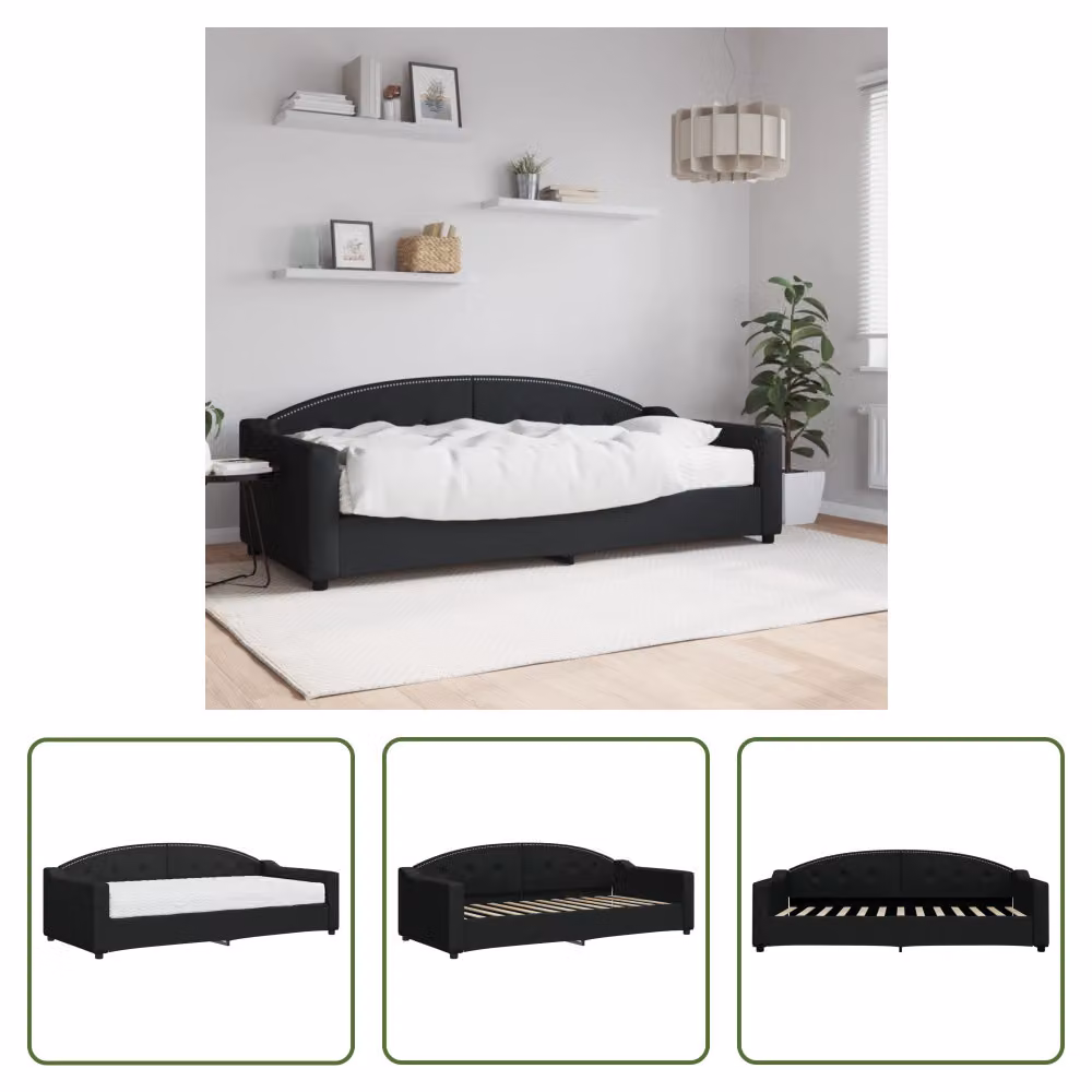 The Living Store Daybed con materasso nero 90x200 cm in tessuto