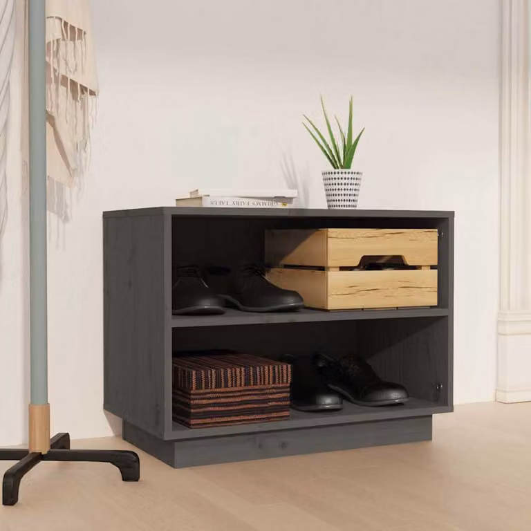 Scarpiera moderna vidaXL in legno di pino grigio L: 60 cm, P: 34 cm, H: 45 cm