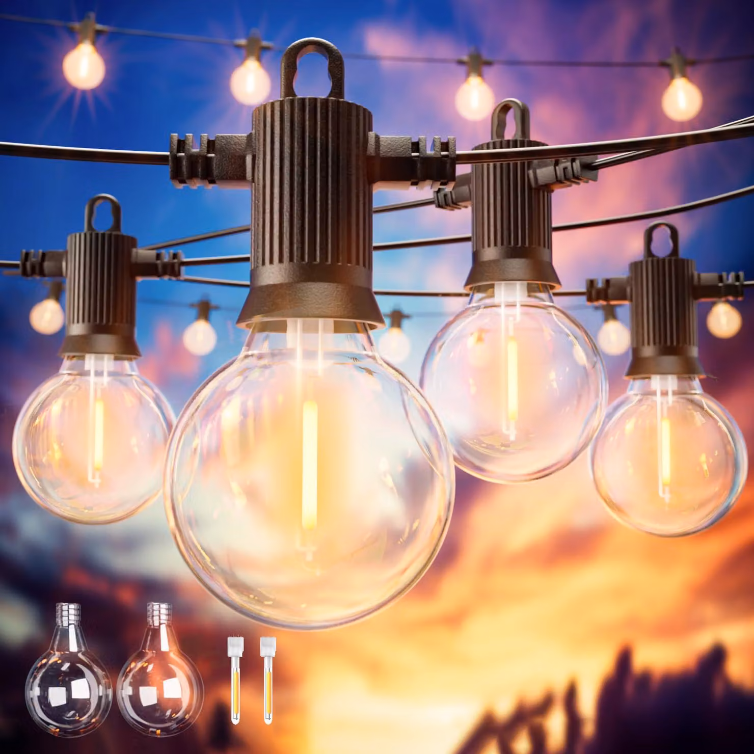 Catena luminosa a LED, 15 metri, plastica G40, luce bianco caldo, grado di protezione IP65, dimmerabile