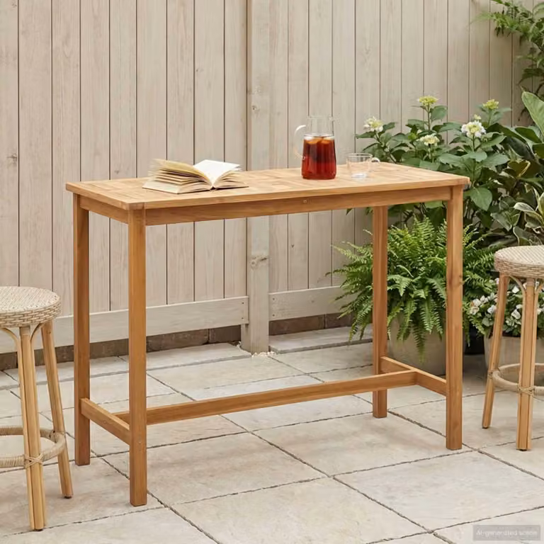 vidaXL Tavolo da bar moderno in legno di teak solido, colore marrone, L 150 x P 75 x H 105 cm